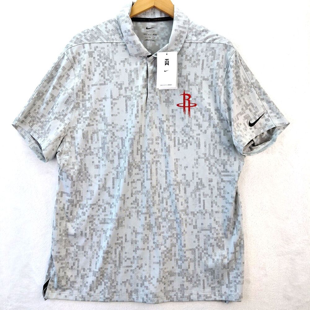 NIKE Houston Rocket Polo Shirt Men L Camo Tiger Woods Collection Golf DriFIT NEW